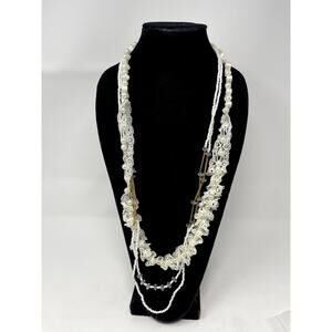 Vintage Lace, Crystal & Pearl Long Layered Necklace ~Wedding ~Victorian